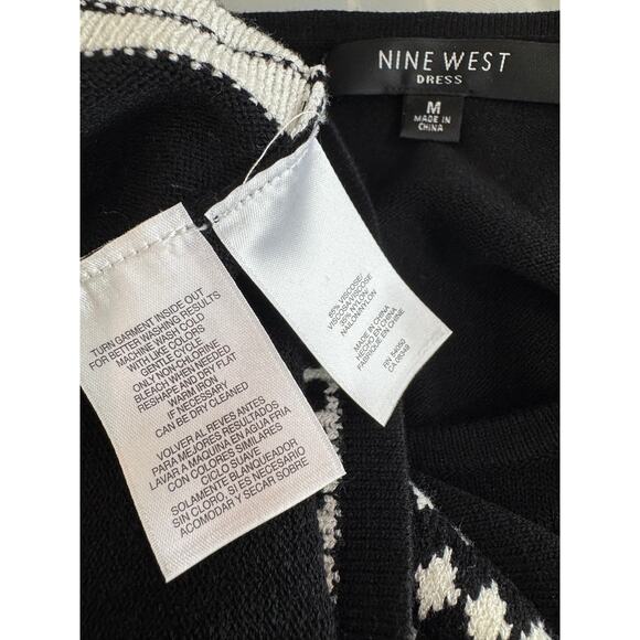 Nine West Sweater Dress Black White Geometric Hem Fit & Flare Women’s Medium - Picture 3 of 3
